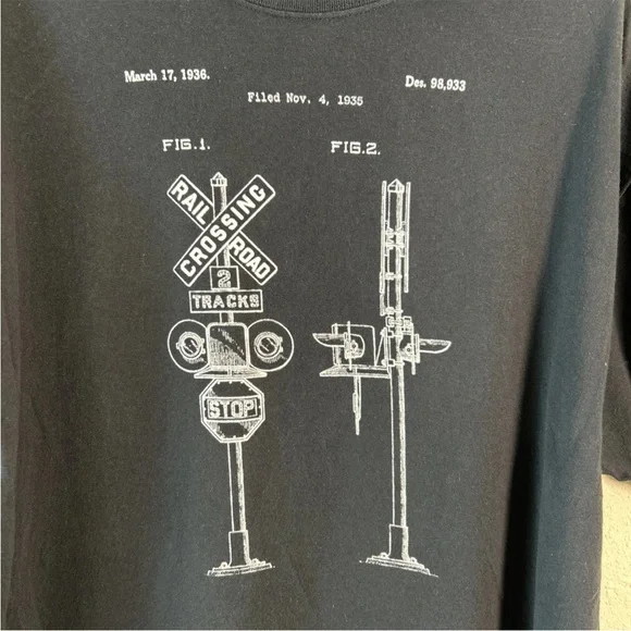 Railroad Crossing Signal Patent Shirt Men’s Lg Railroad Engineer 1936 Gildan Y2K - Picture 2 of 10